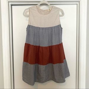 ENTRO | Rust & Cream Polka Dot Chambray Seersucker 100% Cotton Tiered Blouse